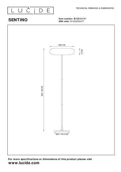 Lucide SENTINO - Lampadaire - Ø 40 cm - 3xG9 - Taupe - technique